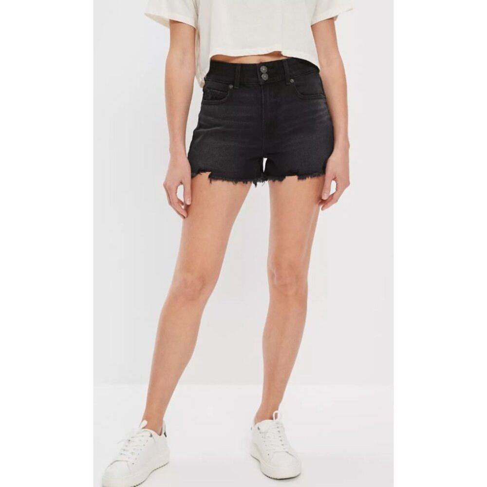 NWT American Eagle AE Stretch Denim Mom Black Shorts-sz 4 - Picture 1 of 10